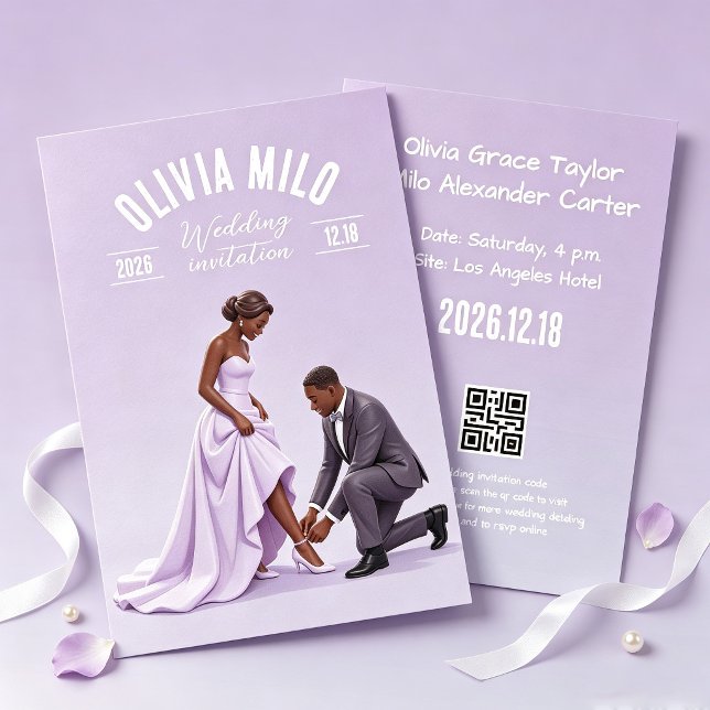 Invitation mariage oeuvre d'art violet tenant les mains (Créateur téléchargé)