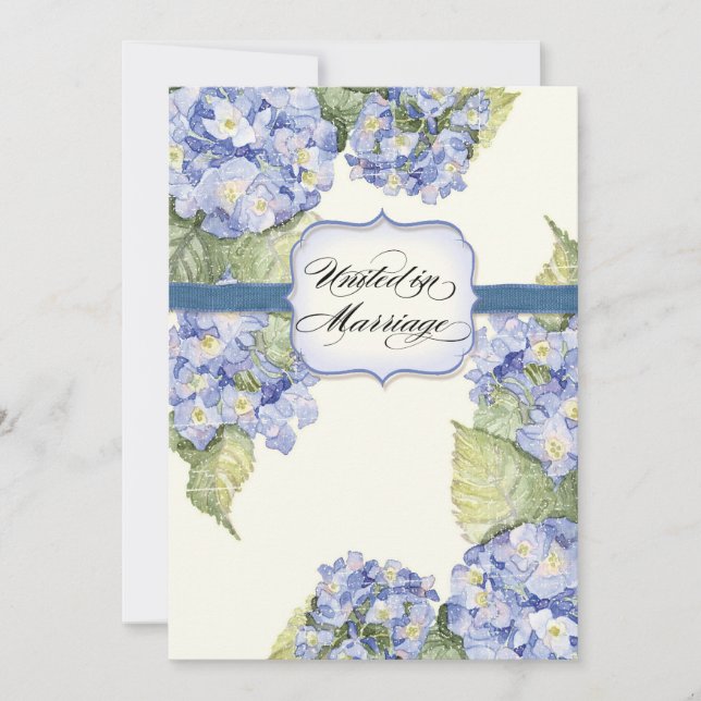 Invitation Mariage officiel bleu Hydrangea Bracket Floral (Devant)