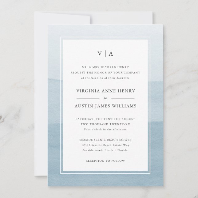 Invitation Mariage officiel bleu moderne (Devant)