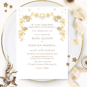 Invitation Mariage officiel céleste enchanteur blanc et or