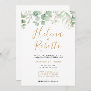 Invitation Mariage officiel classique feuille d'or Eucalyptus