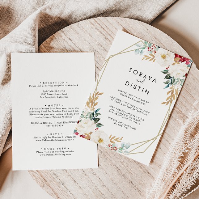 Invitation Mariage officiel classique Gold Floral Arrière et  (Créateur téléchargé)