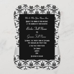 Invitation mariage officiel damassé blanc et noir