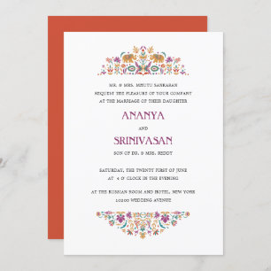 Invitation Mariage officiel de la fleur indienne Orange Eleph