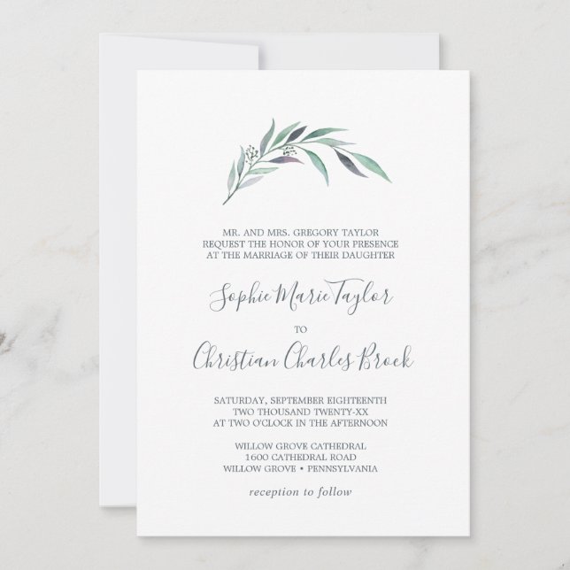 Invitation Mariage officiel de l'eucalyptus pourpre et vert (Devant)
