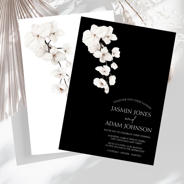 Invitation Mariage officiel de l'orchidée noire et blanche (Modern Black and White Orchids Flowers Wedding Invitation)