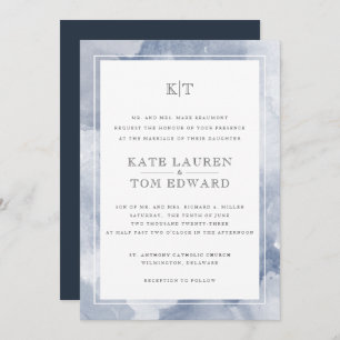 Invitation Mariage officiel de monochromie bleu d'eau Dusty