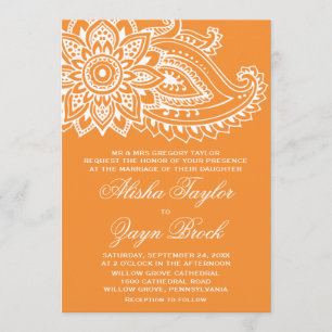 Invitation Mariage officiel de Paisley indien orange