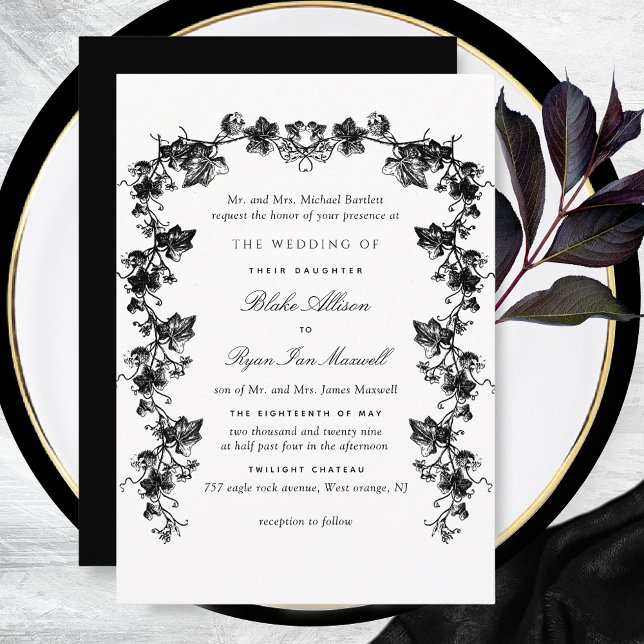 Invitation Mariage officiel des Garlands en noir et blanc (Créateur téléchargé)