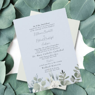 Invitation Mariage officiel Dusty Blue Floral Bride Parents