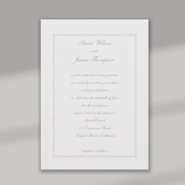 Invitation Mariage officiel en ivoire avec des faux Embossés (formal wedding invitation faux embossed beaded ringlets frame classic traditional elegant black tie )