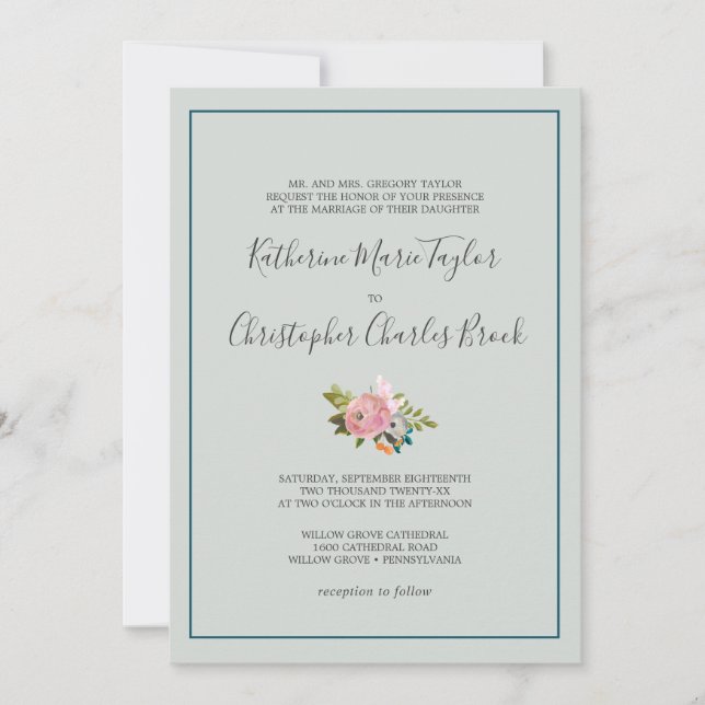 Invitation Mariage officiel floral peint (Devant)