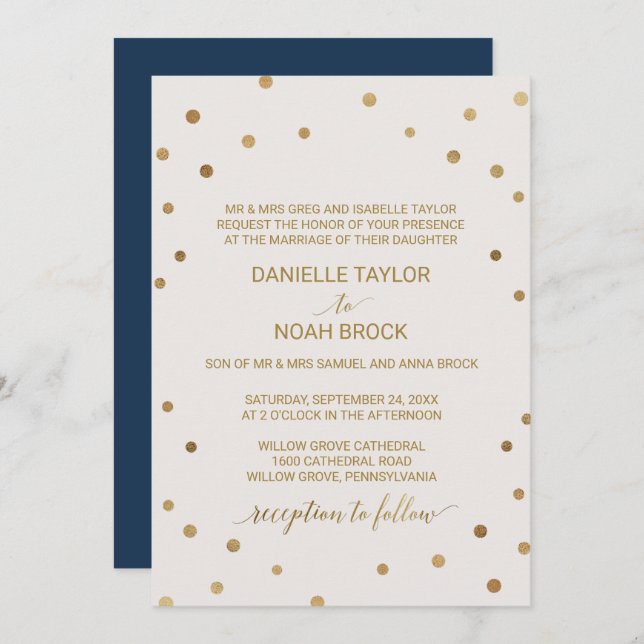 Invitation Mariage officiel Pois d'or (Devant / Derrière)