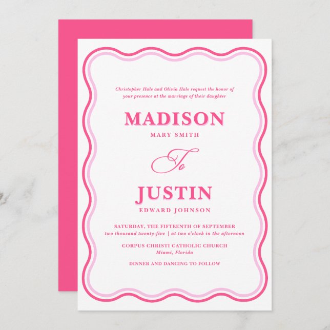 Invitation Mariage officiel rose rétro (Devant / Derrière)
