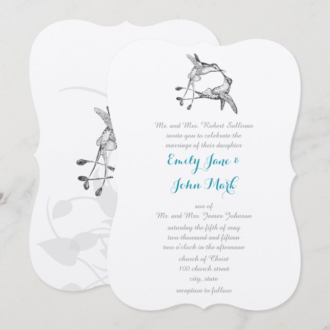 Invitation Mariage Oiseau de l'Amour Baiser de Colibri Romant (Devant / Derrière)