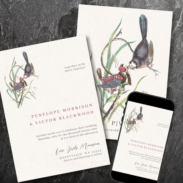 Invitation Mariage Oiseaux Amoureux Fun (Créateur téléchargé)
