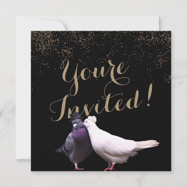 Invitation Mariage Oiseaux Confettis Or Chic Mariage (Devant)