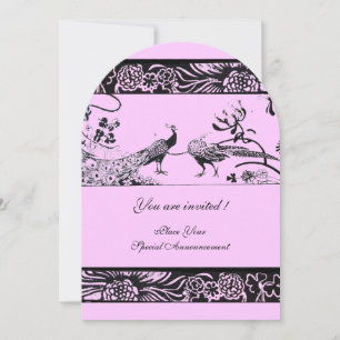 Invitation MARIAGE OISEAUX D'AMOUR Floral Noir Rose Lilas Fêt