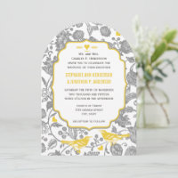 Mariage oiseaux de l'amour floraux gris et jaune v
