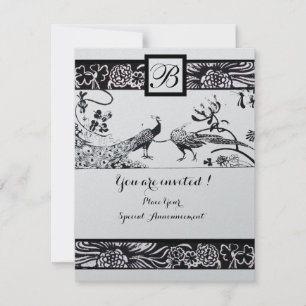 Invitation MARIAGE OISEAUX DE L'AMOUR MONOGRAMME, Métal Noir