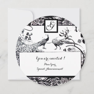 Invitation MARIAGE OISEAUX DE L'AMOUR MONOGRAMME Noir,Blanc C