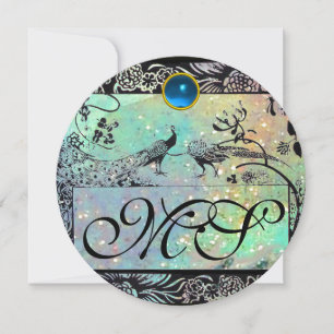 Invitation MARIAGE OISEAUX DE L'AMOUR MONOGRAMME noir vert ch