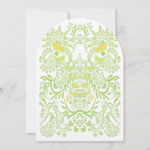 Invitation Mariage oiseaux fantaisistes vert citron jaune beu