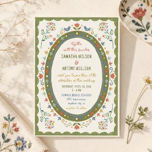 Invitation Mariage Oiseaux Floraux Folkloriques Fantaisistes