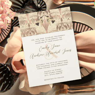 Invitation Mariage Oiseaux-Mouches Art Déco Quartz Rose Pêche