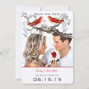 Invitation Mariage Oiseaux Rouges Vintage Économisez la Date