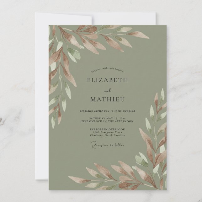 Invitation Mariage Olivâtre Feuillu (Devant)