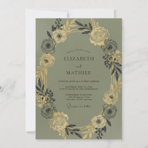 Invitation Mariage Olive Champagne Feuillage Eucalyptus