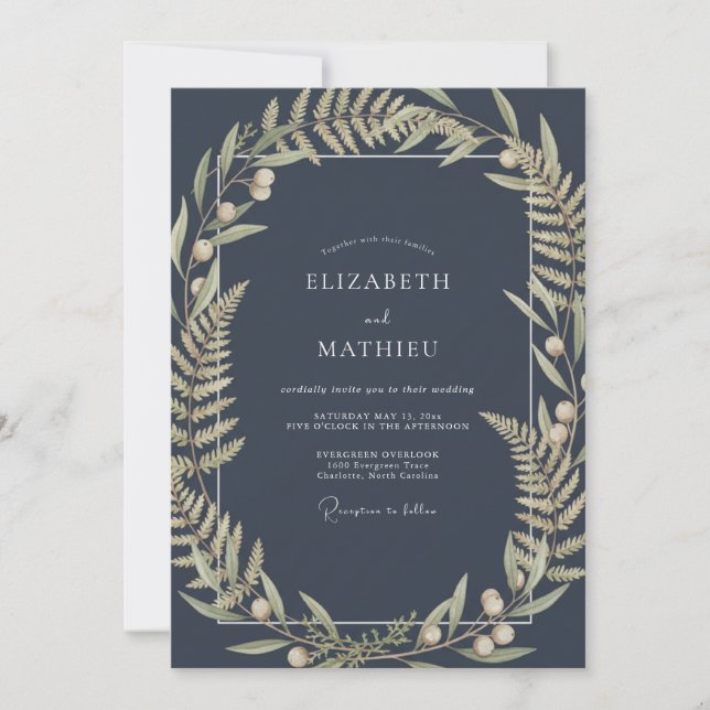 Invitation Mariage Olive Fern de Minuit (Devant)