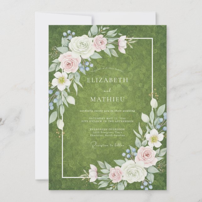 Invitation Mariage Olive Gold Blossom (Devant)