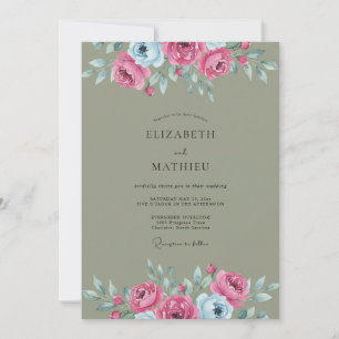 Invitation Mariage Olive Magenta Cyan Petal