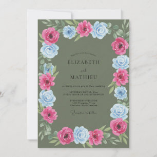 Invitation Mariage Olive Magenta Ranunculus Eucalyptus