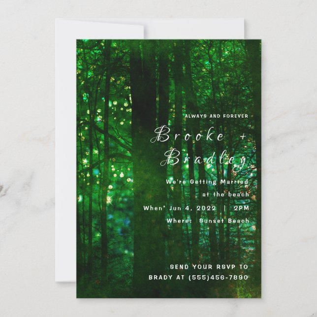 Invitation Mariage Olive Verte Forêt Lumineuse (Devant)