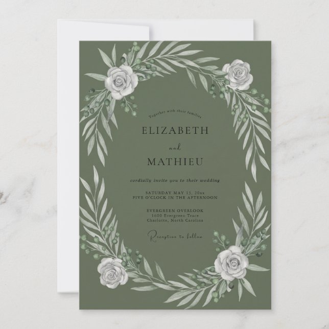 Invitation Mariage Olive White Rose (Devant)