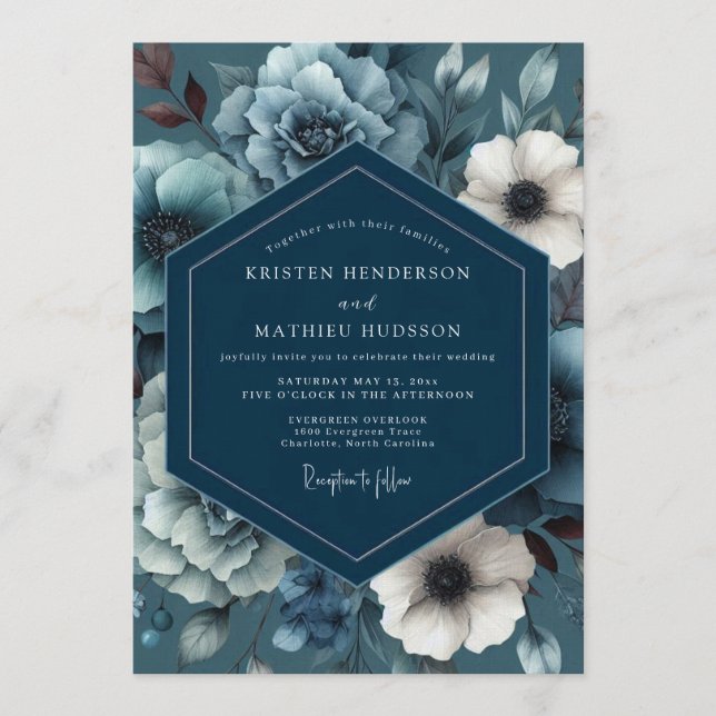 Invitation Mariage ombragé et lunatique de couleur sarcelle (Devant)