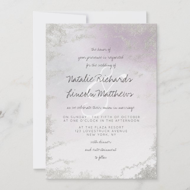 Invitation Mariage Ombre clair violet argenté (Devant)