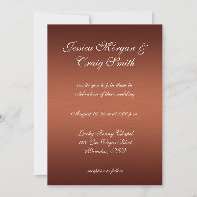 Invitation Mariage ombré cuivre brossé foncé (Devant)
