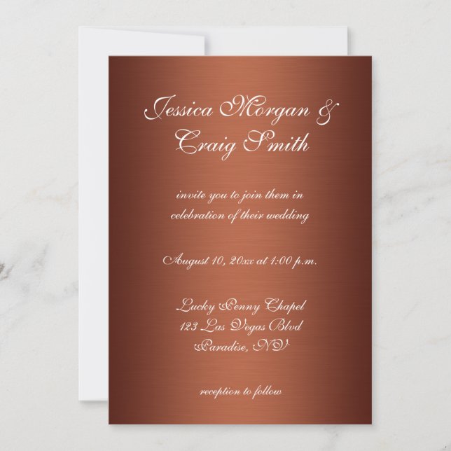 Invitation Mariage ombré cuivre foncé brossé (Devant)