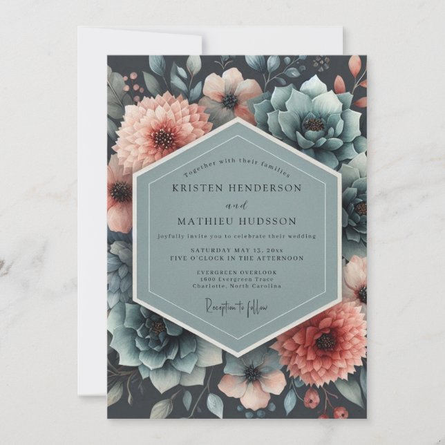Invitation Mariage Ombre Flore Aquamarine (Devant)