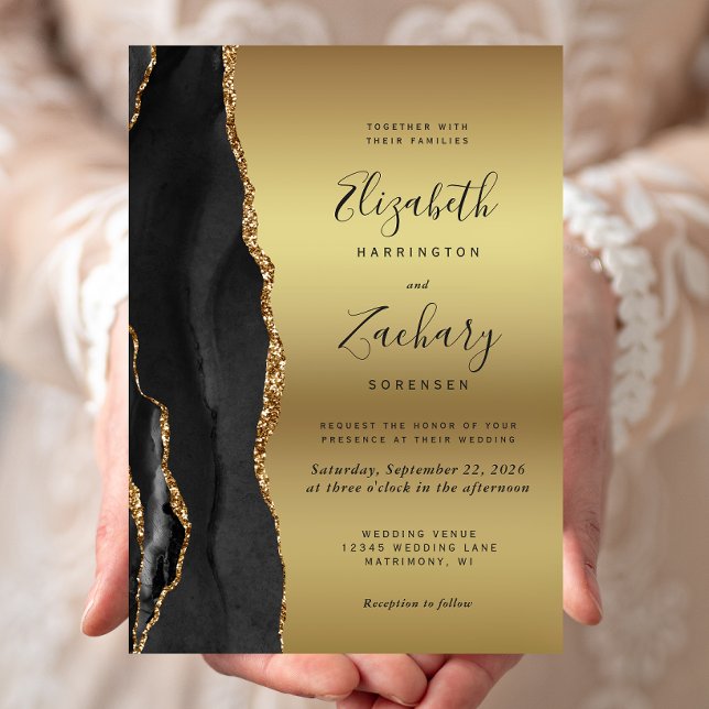Invitation Mariage ombré or Agate noire (Créateur téléchargé)