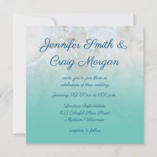 Invitation Mariage Ombré Turquoise Marbre Pailleté