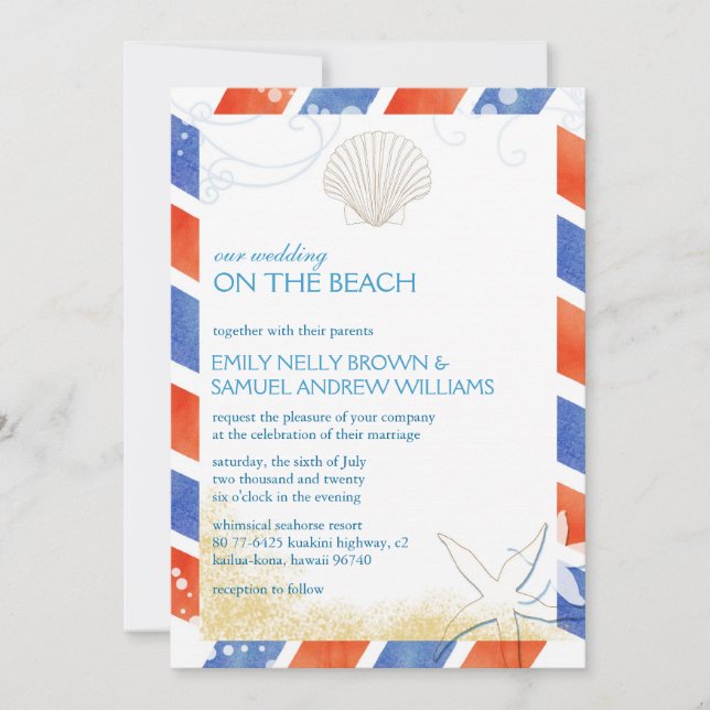 Invitation Mariage On the Beach Airmail (Devant)