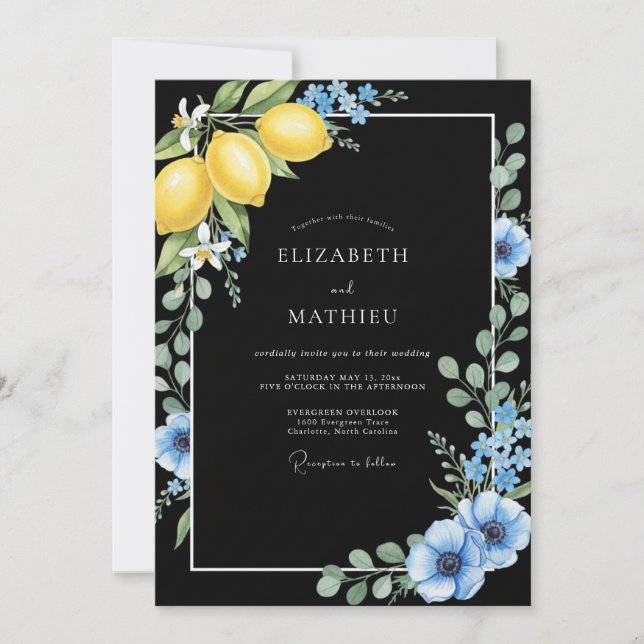 Invitation Mariage Onyx Citron Eucalyptus (Devant)