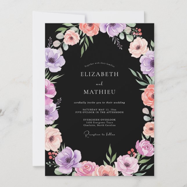 Invitation Mariage Onyx Lilas Ranunculus Eucalyptus (Devant)