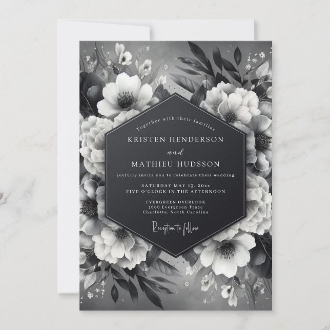 Invitation Mariage Onyx Luminous Flora (Devant)