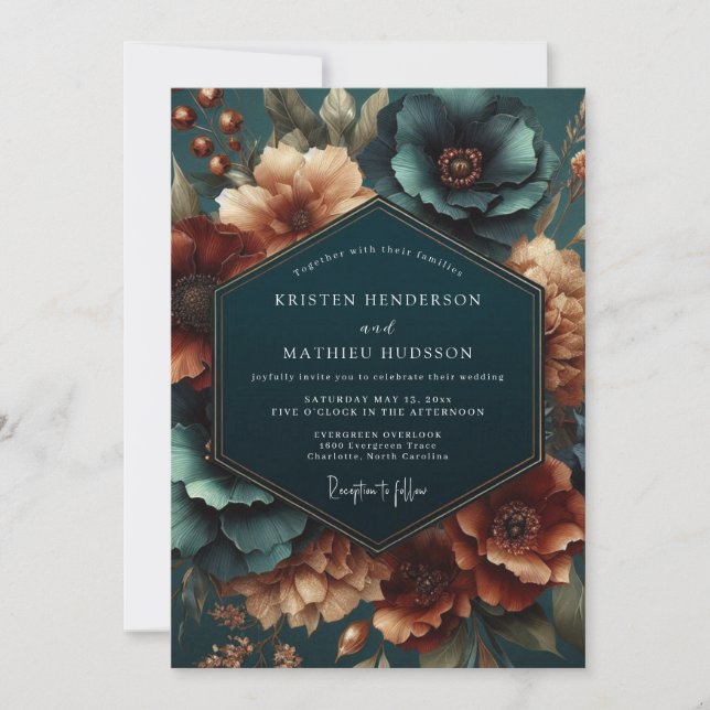 Invitation Mariage Opulence Botanique Sarcelle (Devant)